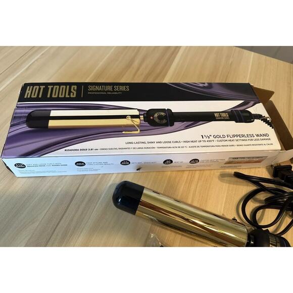 Hot Tools Signature Series Gold Flipperless Curling Iron Wand 1.5 Inch - Picture 1 of 4